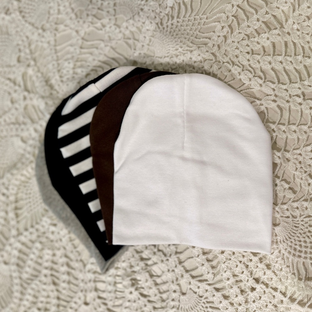 Kid’s Set of Five Beanies - Gray, Black, Striped, Brown, and White